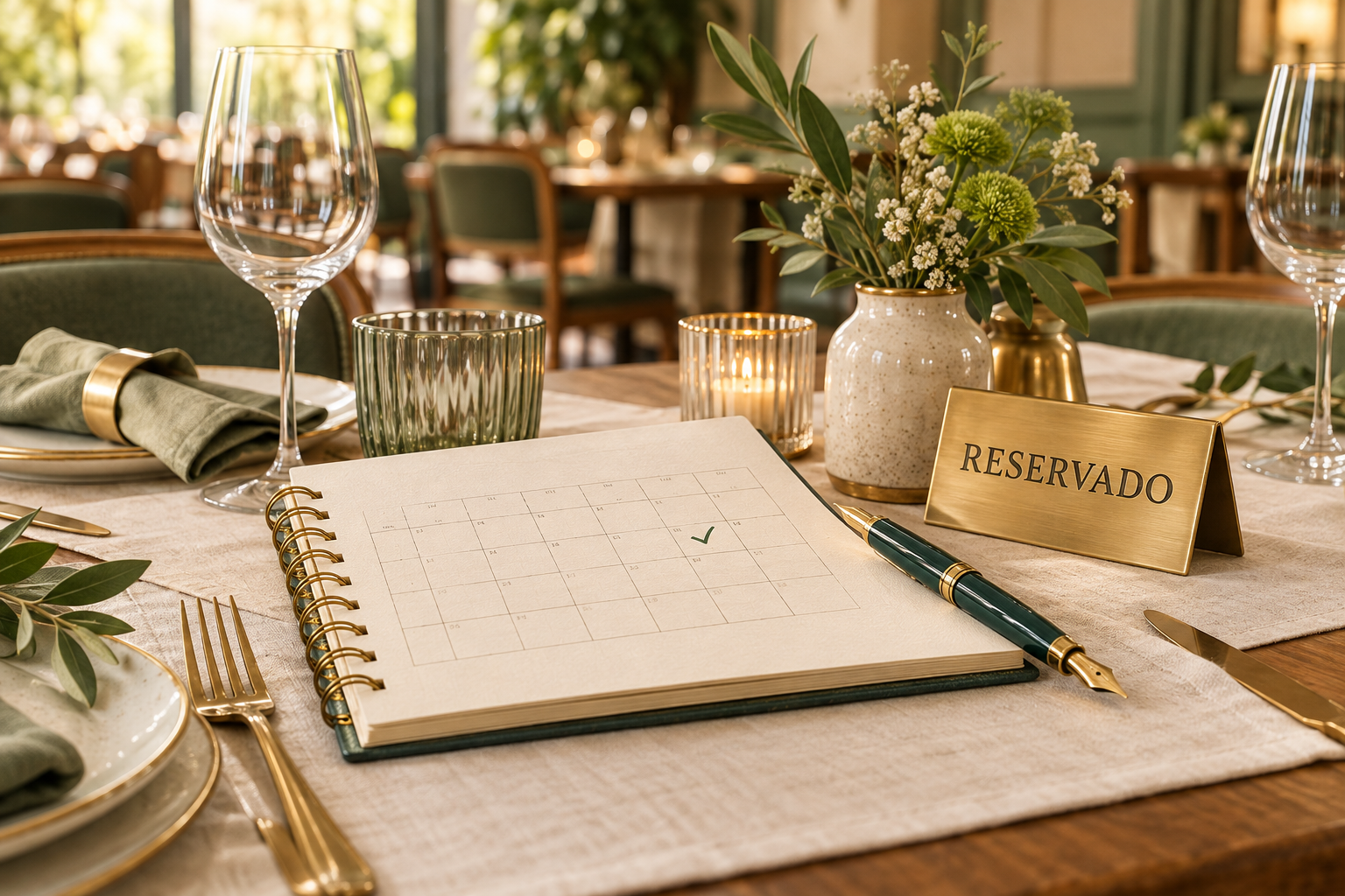 Agenda y letrero de mesa reservada